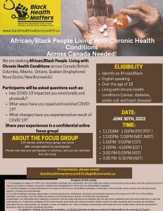 Focus Group Flyer: African/Black People Living with Chronic Health Conditions Across Canada Needed!