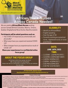Focus Group Flyer: African/Black Nurses Across Canada Needed!