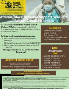 Focus Group Flyer: African/Black Personal Support Workers Across Canada Needed!