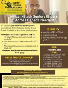 Focus Group Flyer: African/Black Seniors (Elders) Across Canada Needed!